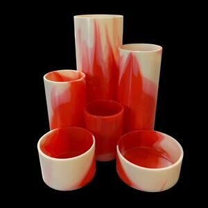 Vintage MCM Mid Century Tube Pipe Cylinder Desk Organizer Caddy Swirled